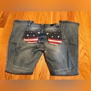 Women's Blue Jeans with Star and Stripe Pockets